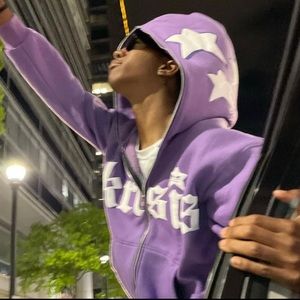 Zip Hoodie Stars Print goth Punk Sweatshirt Men's Purple hoodiesY2k jacket